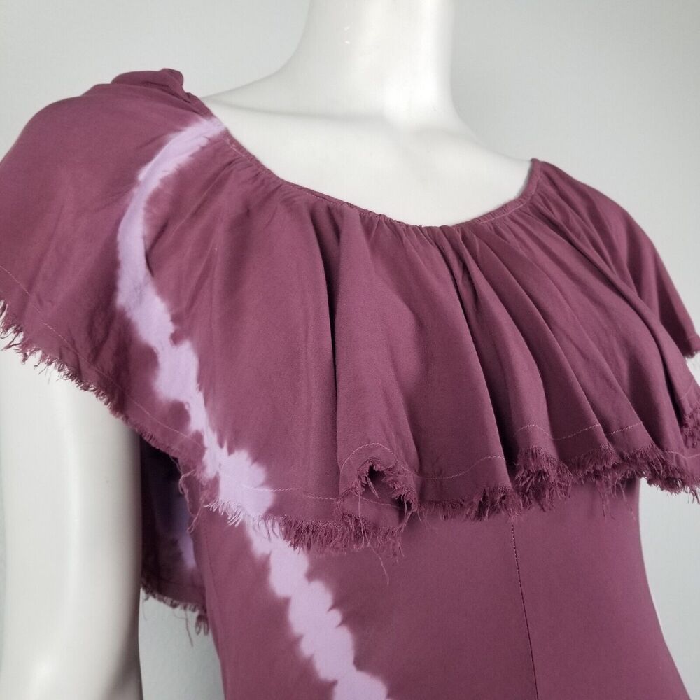 Revolve Blue Life Maroon Tie-Dyed Distressed Ruffle Rayon Maxi Dress Size Small - Picture 5 of 15